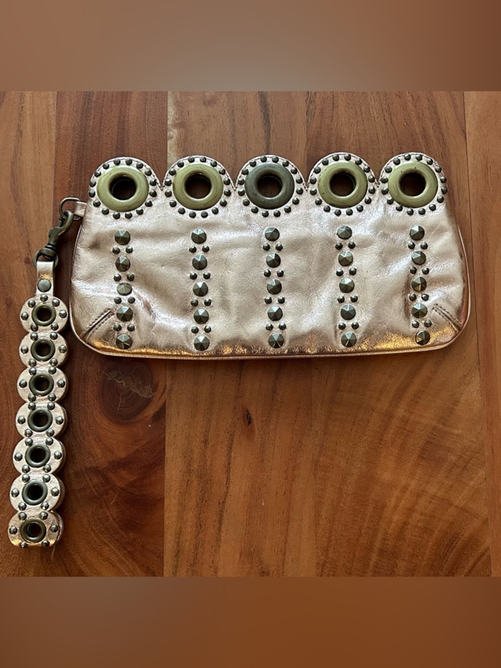 Metallic Gold Studded Wristlet Clutch, great used condition